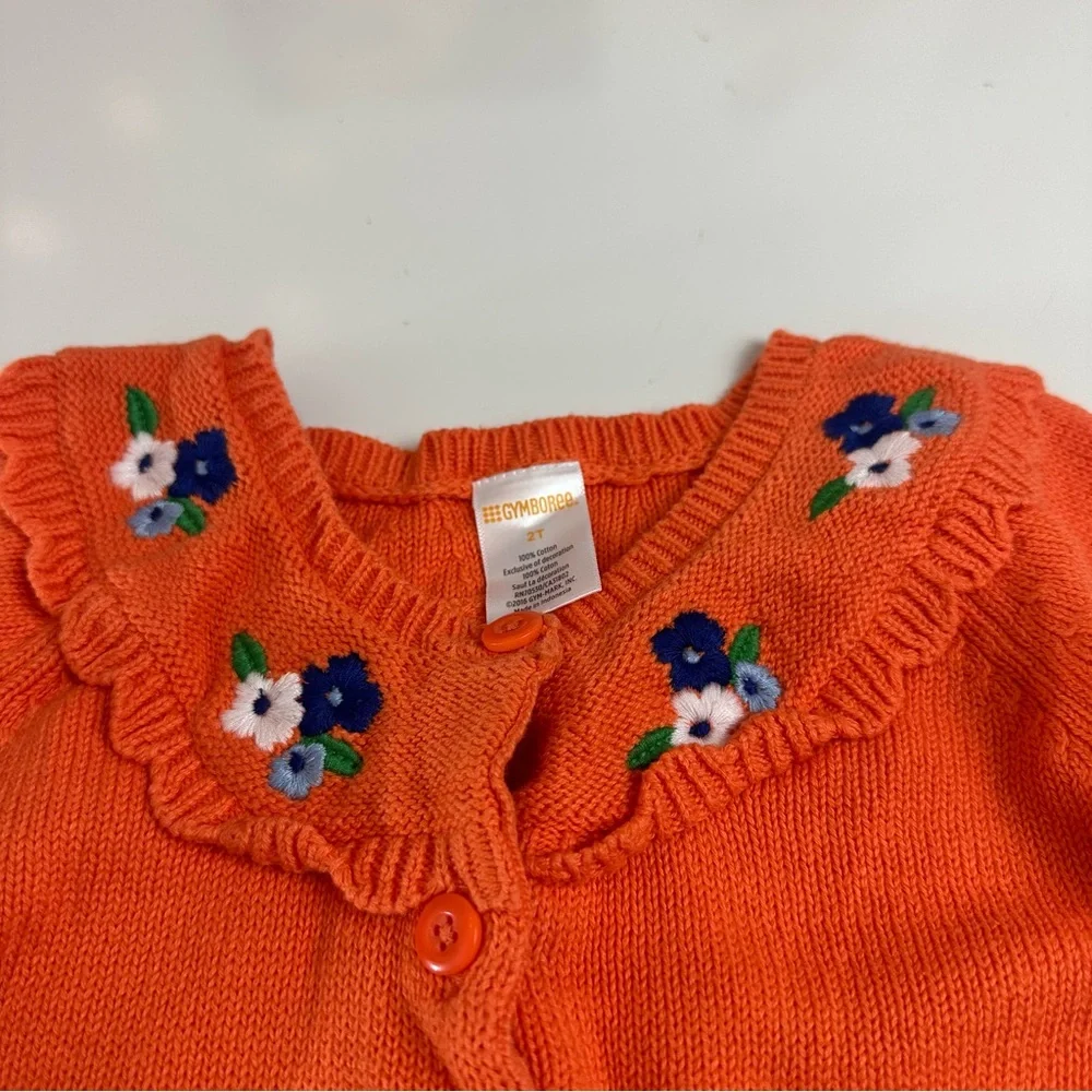 Gymboree Orange Knit Cardigan | Blue Floral · Fall Cottagecore Toddler Sweater